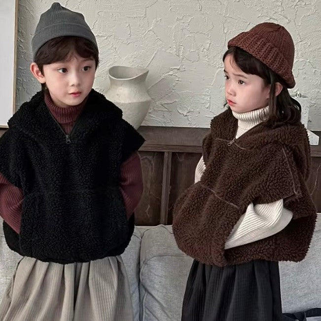 Teddy Sleeveless Vest Hoodie (Chocolate)